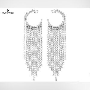 Swarovski Fit Hoop Pierced Earrings, White, Rhodium plating